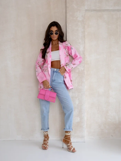 Royalfashion Women's blazer without closure with rose flowers