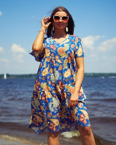 Royalfashion Cobalt värvilise lillemustriga naiste kleit