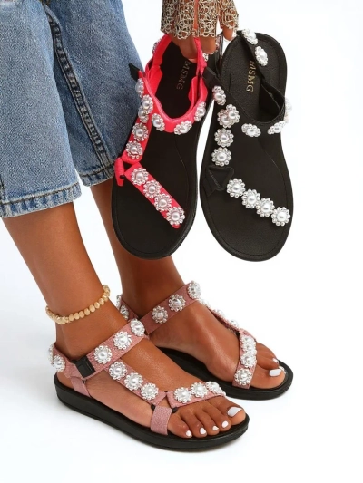 Royalfashion Letitia roosad platvormsandaalid - pärlmutterkaunistustega klassika