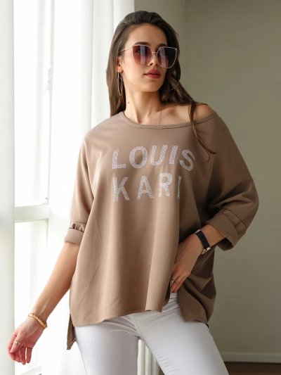 Royalfashion Women's viscose blouse with rhinestone inscriptions