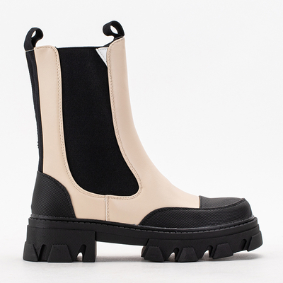 Beige women's boots on a massive sole Rosidi - Footwear
