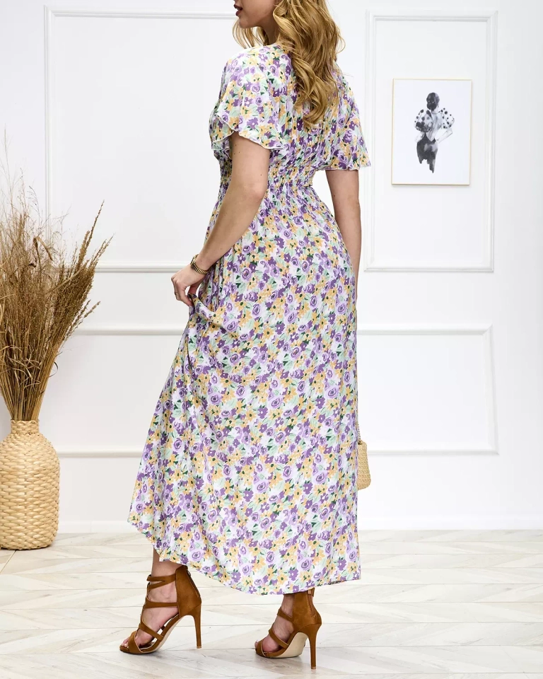 Lillakas-roheline naiste lilleline midi-kleit - Kingad