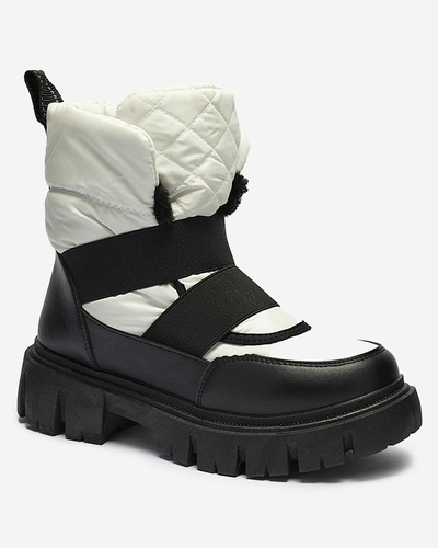 Women's snow boots on a flat sole in black and white Ferory- Footwear