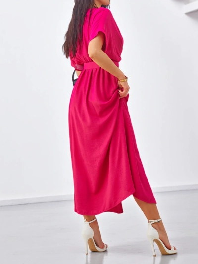 Женское миди платья Royalfashion с короткими рукавами, V-образным вырезом и центральным разрезом