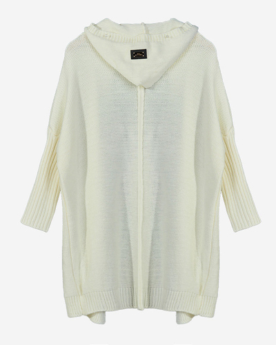 Women's white long cape cardigan with a hood - Clothing
