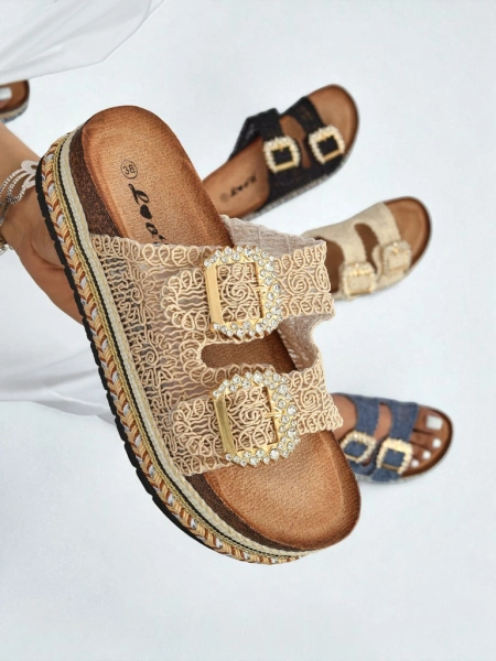 Royalfashion Naiste sandaalid rhinestone-pannaldega GlamCork