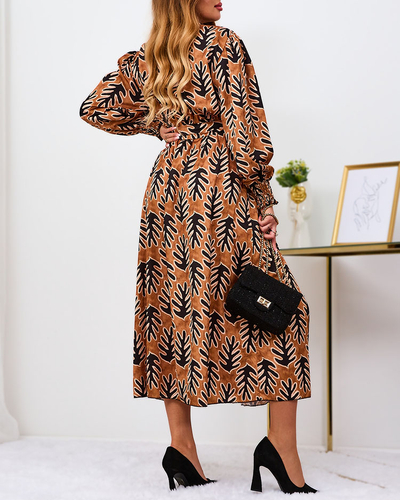 Royalfashion Camel mustriga naiste maxikleit