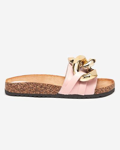 Atalanta Royalfashion women's flip-flops with chain - light pink eco leather