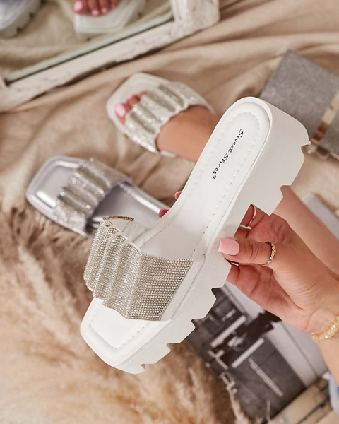 Valged naiste tsirkooniumoksiidiga sussid Emkoy - Jalatsid