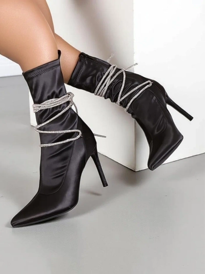 Royalfashion Women's stiletto ankle boots with rhinestone straps Glamese
