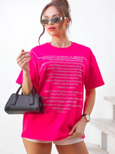Royalfashion Women's Cotton T-shirt with Rhinestone Text
