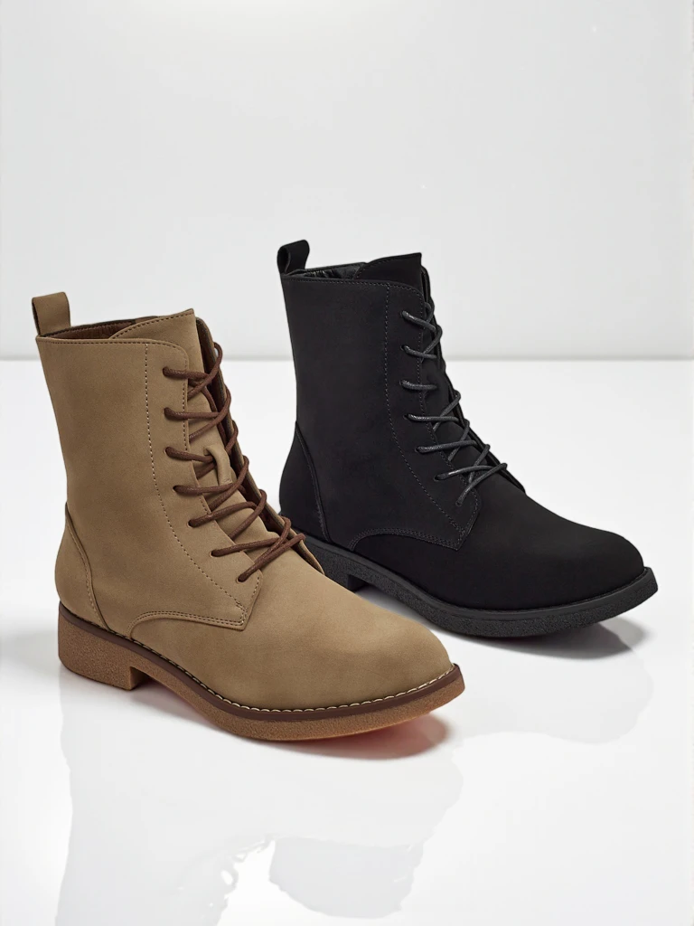 Matte Faux Leather Lace-up Women's Ankle Boots Treviline