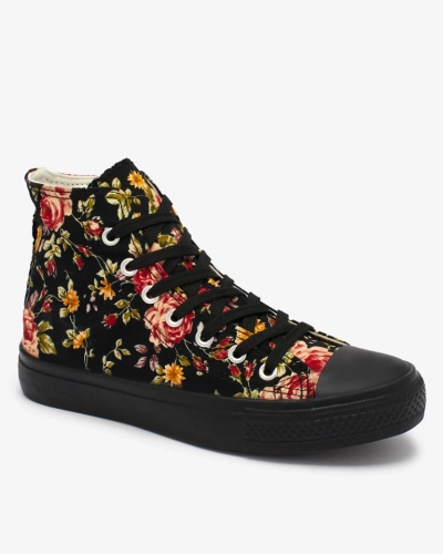 Royalfashion Women's high black sneakers with Fahenna floral print