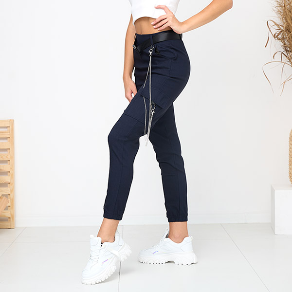 Navy blue insulated cargo pants with pockets - Clothing