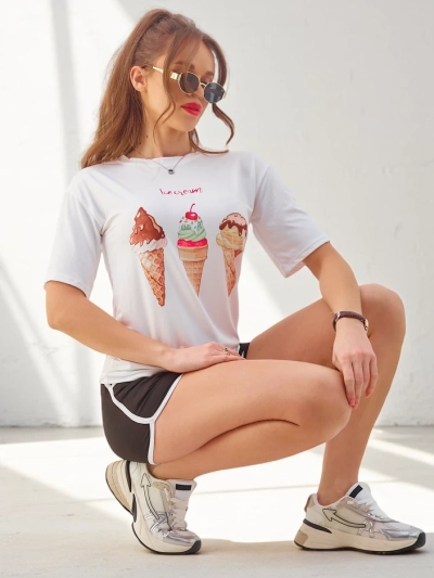 Royalfashion Naiste spordikomplekt T-särgiga ja lühikeste pükstega Ice Cream