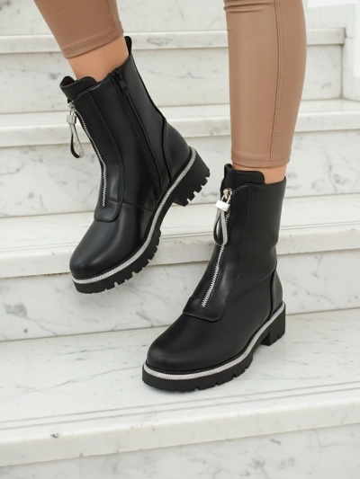Luna Black Leather Elegant Women's Ankle Boots for Autumn