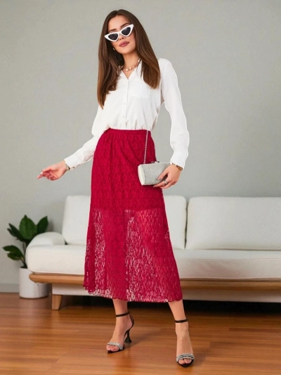 Royalfashion Women's lace midi skirt