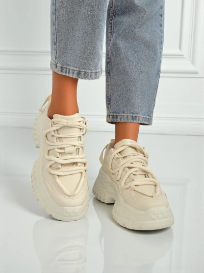 Women's beige Athenia sneakers made of eco-leather on a 6.5 cm platform