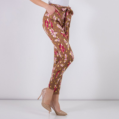 Коричневые женские штаны с принтом