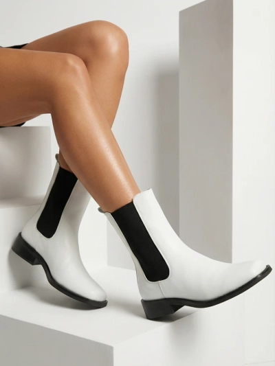 Botki Damskie Astra Białe Skórzane Eleganckie na Jesień