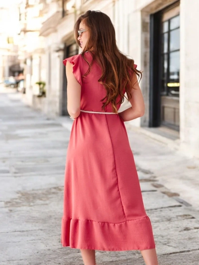 Royalfashion Women's midi dress with ruffles and short sleeves