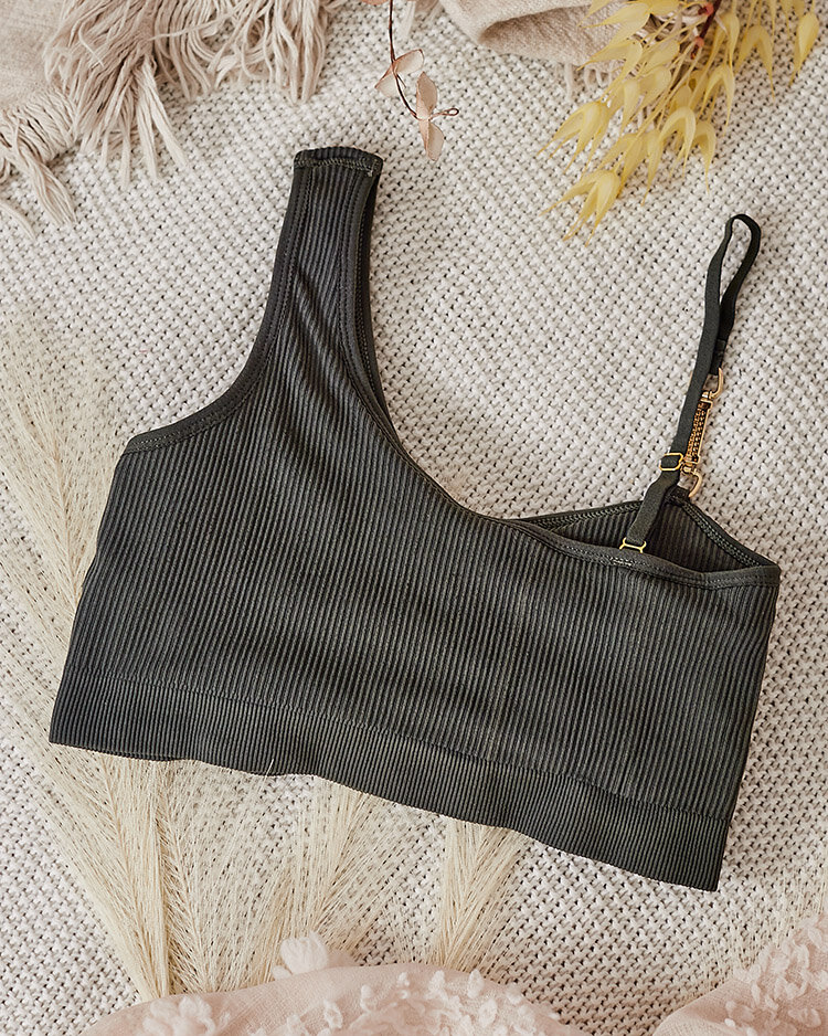 Royalfashion Women's ribbed bra with decorative strap