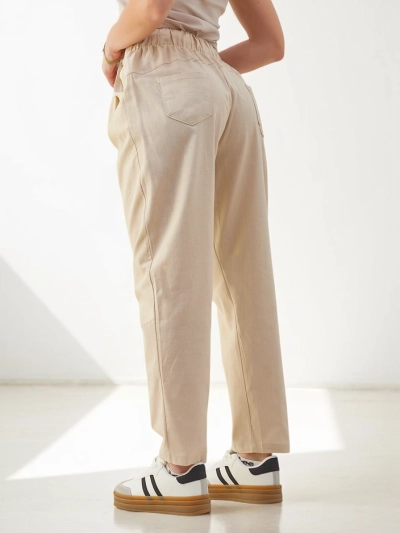 Royalfashion Cotton straight women's pants with a tie at the waist