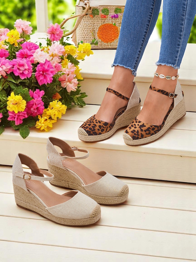 Aurelia Leopard Royalfashion women's wedges eco leather camel