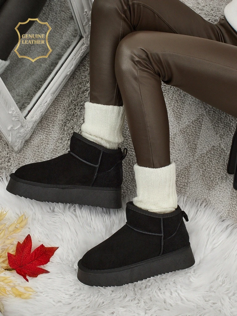 Lühikesed naturaalsest nahast naiste a'la saapad Elunara