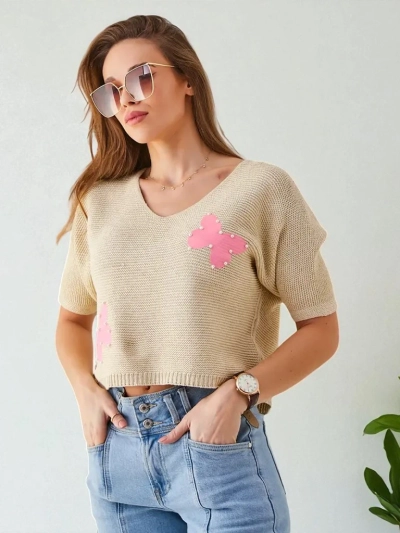 Royalfashion Naiste puuvillane lühike sviiter liblikatega