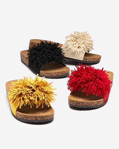 Women's slippers with a fabric ornament in yellow Ailli- Footwear