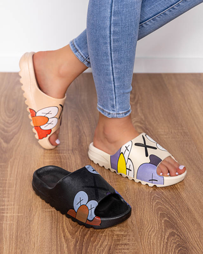 Beige rubber women's slippers with Pfizz print - Footwear