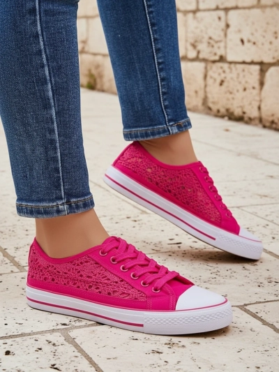 Женские кеды Callista Fuksja - легкая ткань, плоская подошва 2,5 см