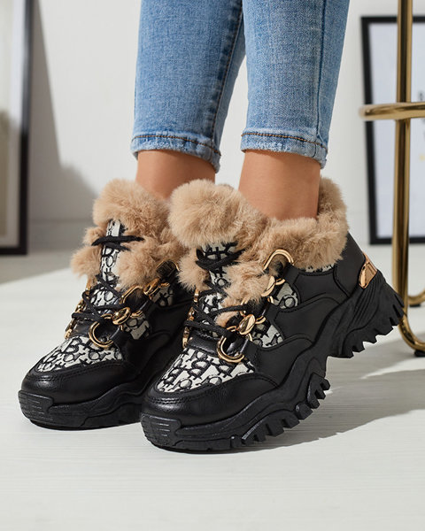 Women's sports shoes with fur in black Reyma- Footwear