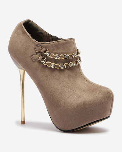 Hall-beež naiste kõrged stilettkingad Ehcso-jalatsid