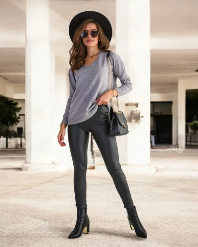 Royalfashion Gray women's sweater with heart neckline