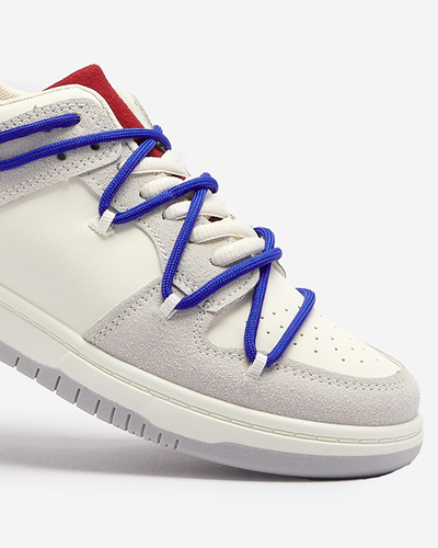 White-gray women's sports sneakers with navy blue laces Olierinc - Footwear