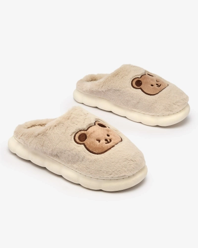 Royalfashion Light gray women's fur slippers with teddy bear Hettres