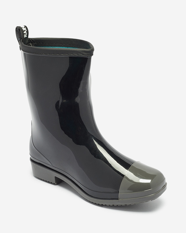Black lacquered women's wellingtons with gray nose Xolina- Footwear