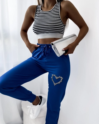 Women's blue sweatpants with zirconia embellishment- Clothing