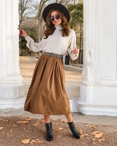 Royalfashion Women's corduroy midi skirt