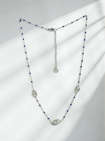 Callista Argento Necklace with Blue Beads and Silver Links