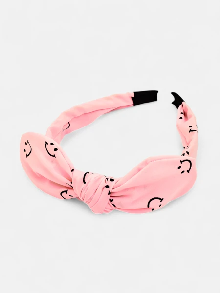 Royalfashion Children's headband with a bow with a print of smiling faces