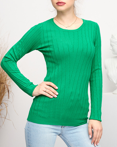 Women's green round neck sweater - Clothing