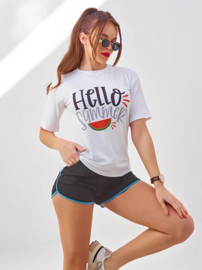 Royalfashion Women's sports set with a t-shirt and shorts Hello Summer