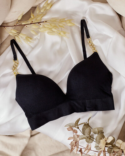 Royalfashion Women's ribbed bra with decorative straps