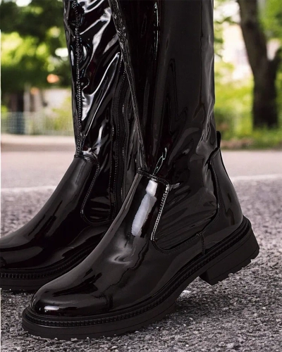 Royalfashion Женские лакированные сапоги выше колена Lessdo