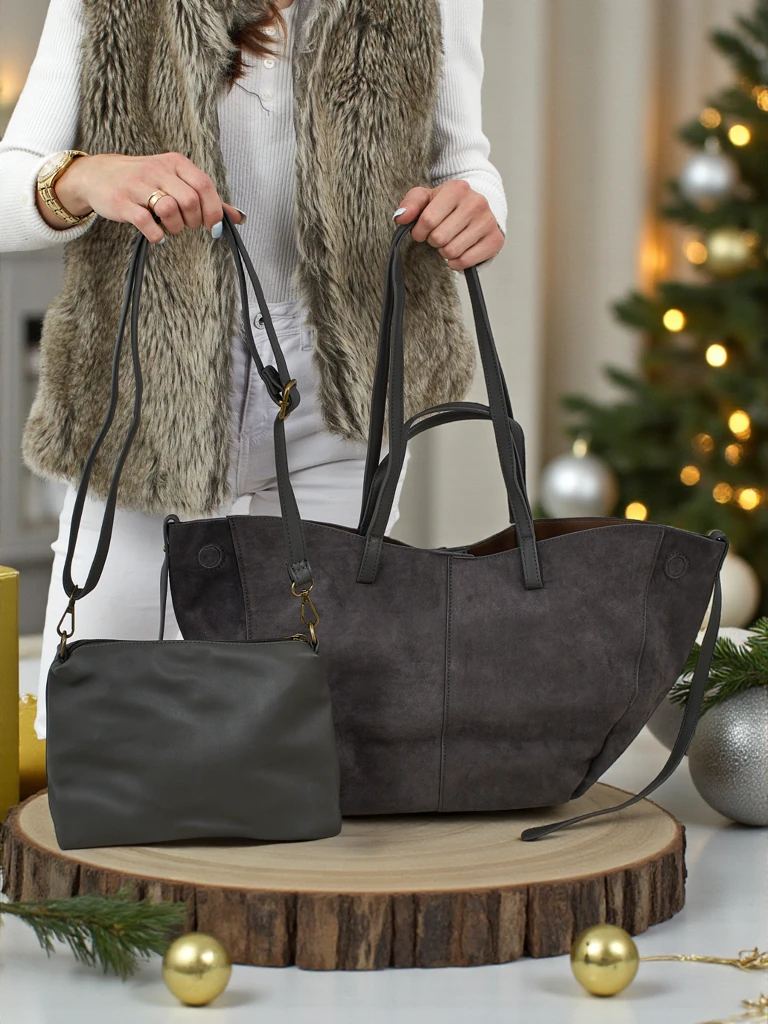 Naiste shopper-tüüpi käekott, öko-seemisnahast, komplektis väiksem öko-nahast käekott 2in1 Elinea