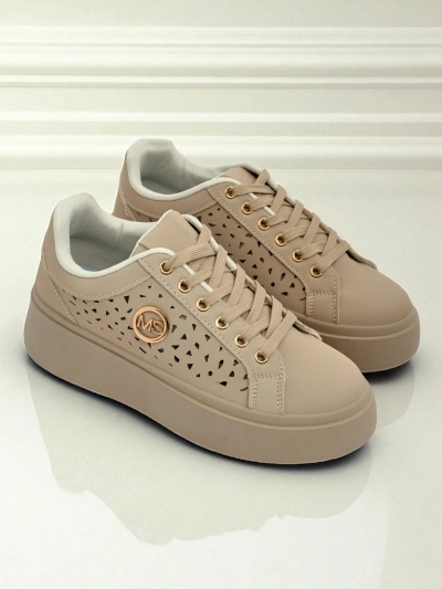 Cleo Ecru Platino – beige platform sneakers Royalfashion eco leather