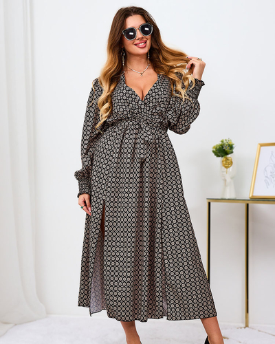 Royalfashion Beeži ja musta mustriga naiste maxikleit